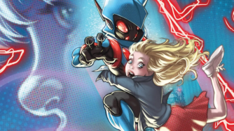 Scene from Eratic featuring one character holding back another