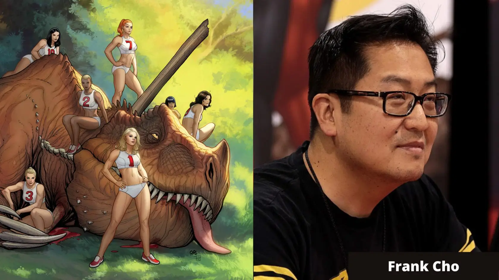 Scene from Fight Girls with portrait of Frank Cho
