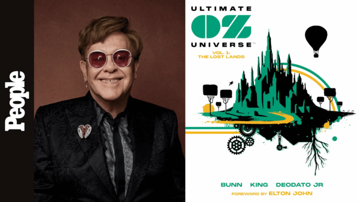 Elton John next to post for Oz Universe
