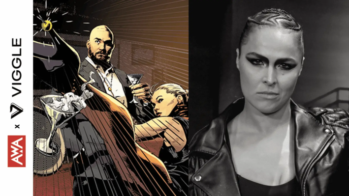 Scene from Viggle AI project next to portrait of Ronda Rousey
