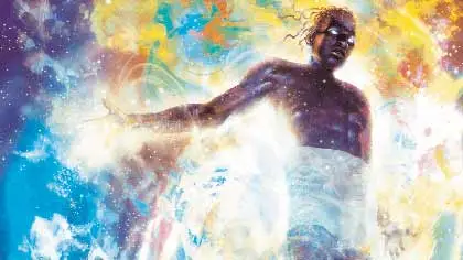 Scene from Reborns featuring character with colorful explosion behind them